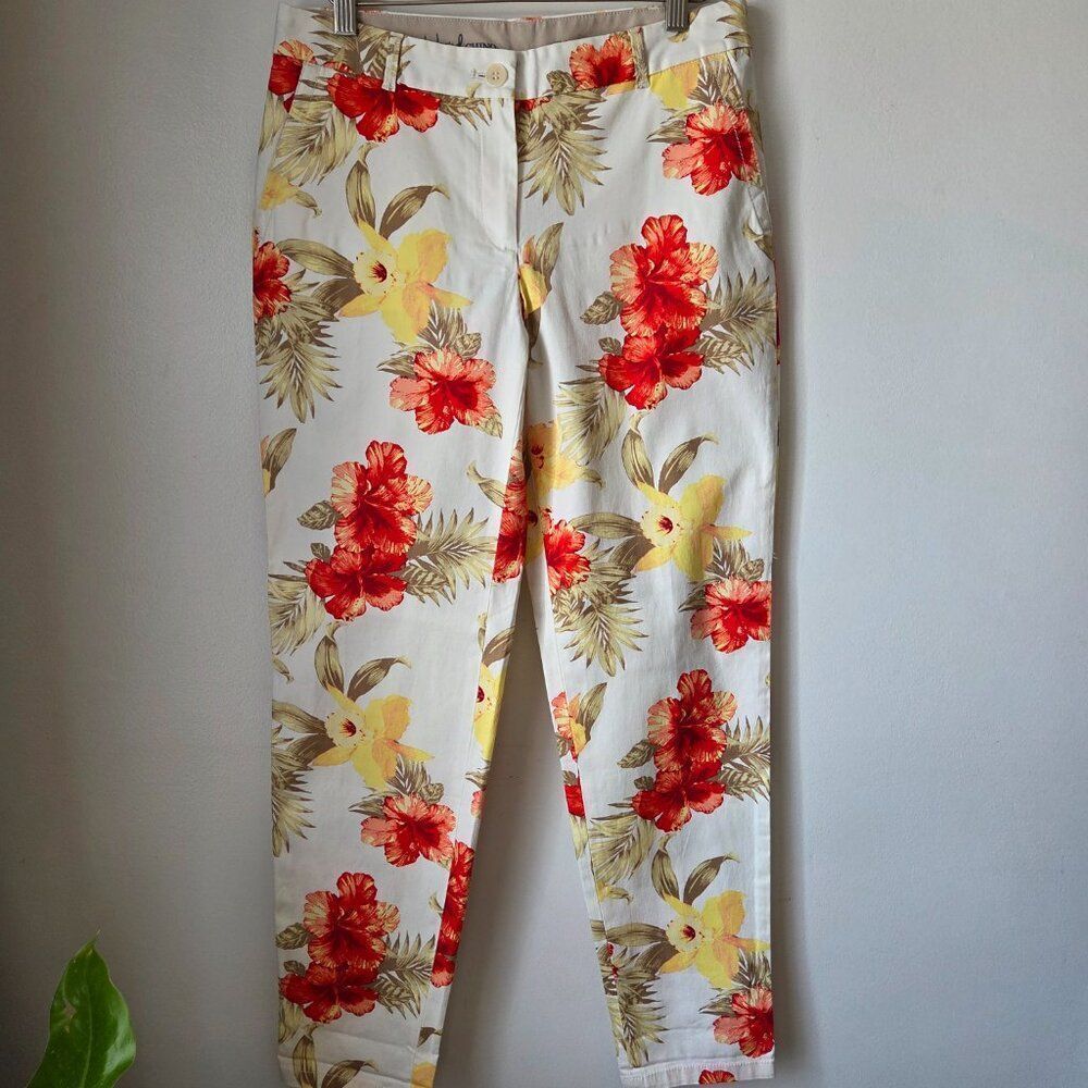 EUC TALBOTS FLORAL THE WEEKEND CHINO STRETCH PANTS SIZE 2 / WOMENS 10